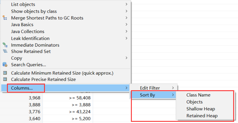 2)3VWXHT23V{~HXP1)N%5Y.png
Group by package根据包目录分组
image.png
除了分组功能，还支持按照字段排序，右键某个对象可以选择按照类名、对象个数、浅堆数量、深堆数量排序，这也是快速定位到需要查找到的对象的一种方式
![(`X]0DS7UYQ4H163JJJ7HE5.png 