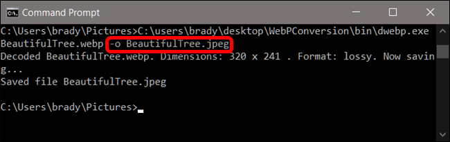 If you want to convert it into JPEG, just put the .jpeg file extension on the end of the output file name