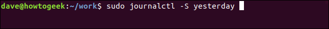 sudo journalctl - S yesterday in a terminal window