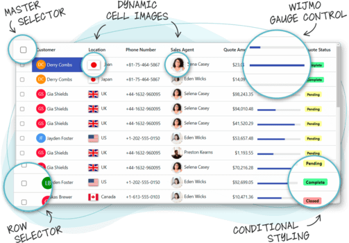 Team DashboardWijmo enables the smooth creation of dynamic dashboards by combining different UI components with your data. See how this FlexGrid has added data visualization and custom cells features.