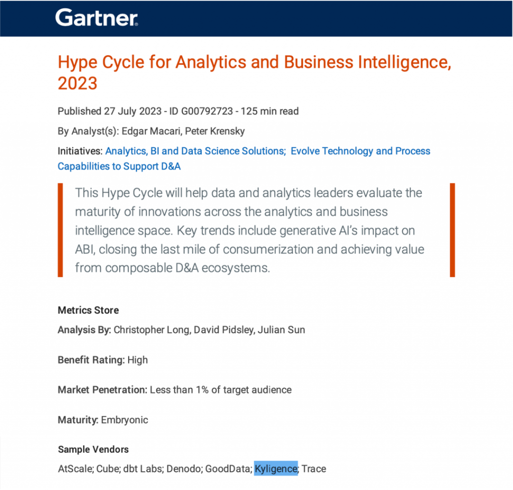 四项代表厂商，Kyligence 入选 Gartner 数据及人工智能相关领域多项报告