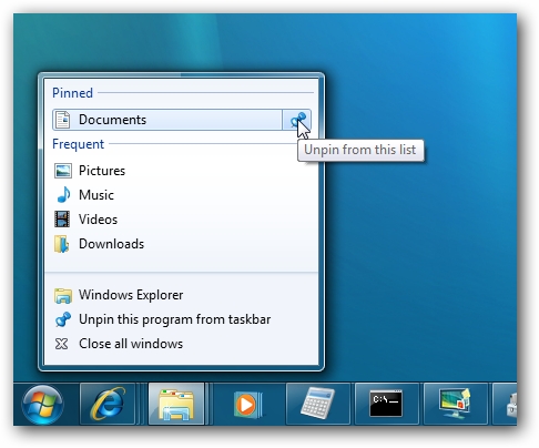 Windows 7 Jump List