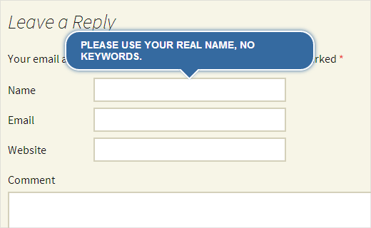 jQuery tooltip in action on WordPress comment form