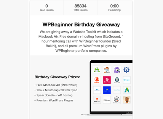 WPBeginner birthday example