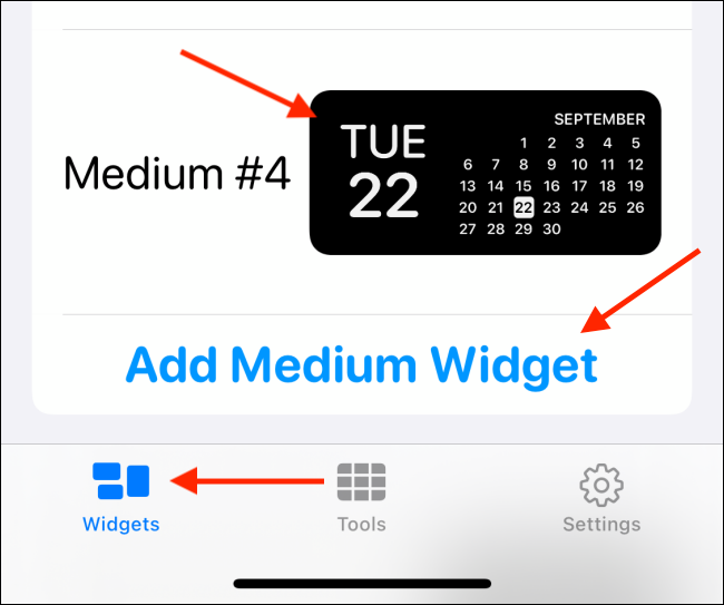 Tap the widget size you want.