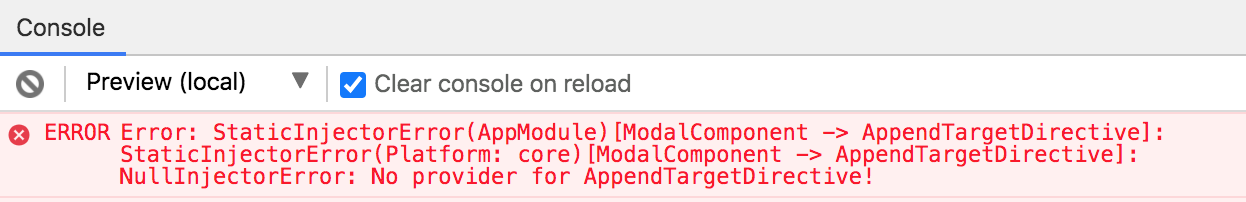 “No provider for AppendTargetDirective!” console error