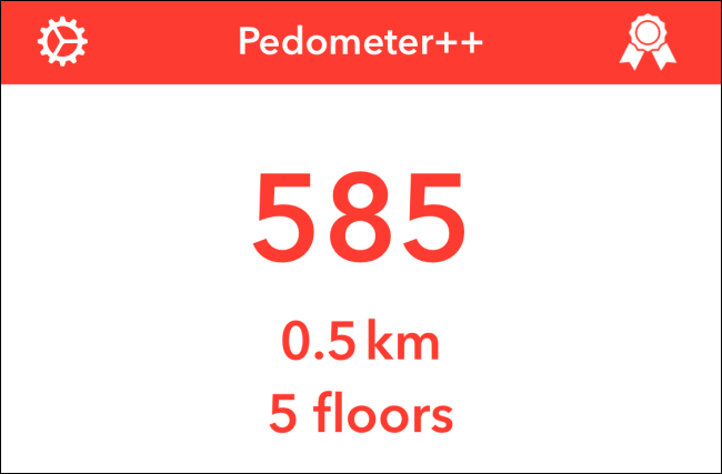 The Pedometer++ app showing a step count.