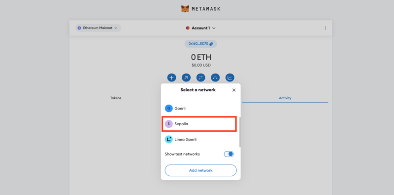 将 Sepolia 添加到 MetaMask