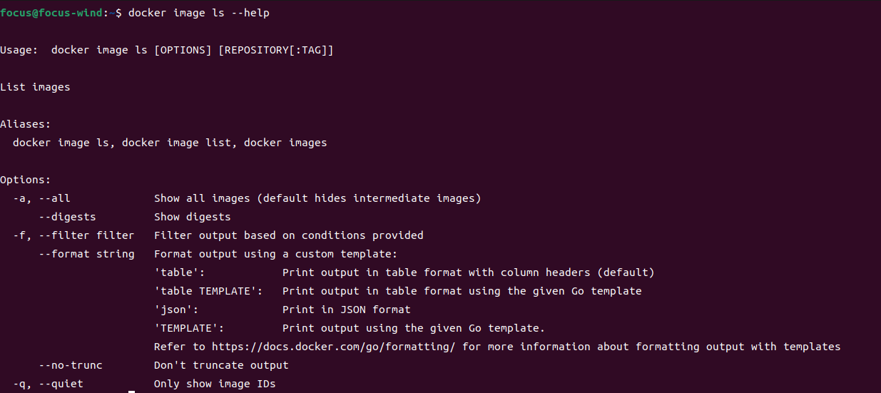 [docker] image ls –help