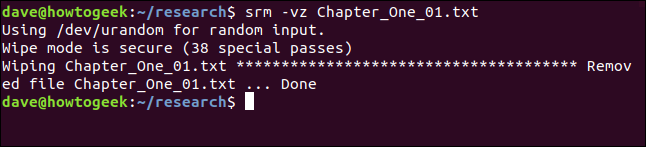 output from srm in a terminal window
