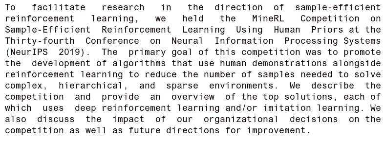 the minerl competition on sample-efficient reinforcement