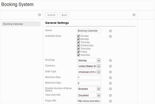 Booking system general settings