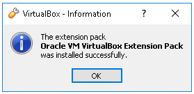 VirtualBox Extension Pack Successfully Installed