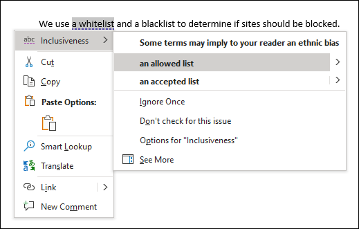 An example of the Inclusiveness checker.