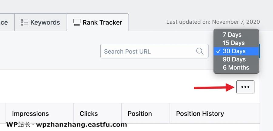 选择日期范围以进行关键字跟踪