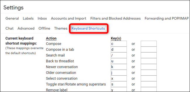 After, head back to the Settings page and a new tab "Keyboard Shortcuts" will appear.