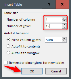 customize table size