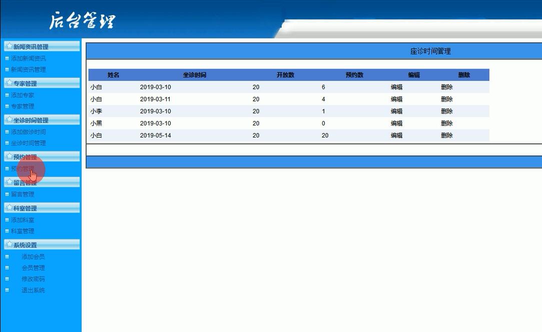 后台界面通过系统需求分析,本网上医院预约挂号系统的开发与实现.