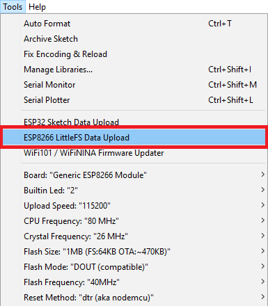 ESP8266 LittleFS 数据上传 Arduino IDE