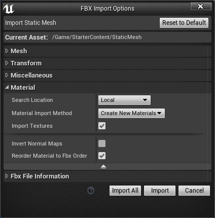 UE4_导入内容_FBX导入选项说明