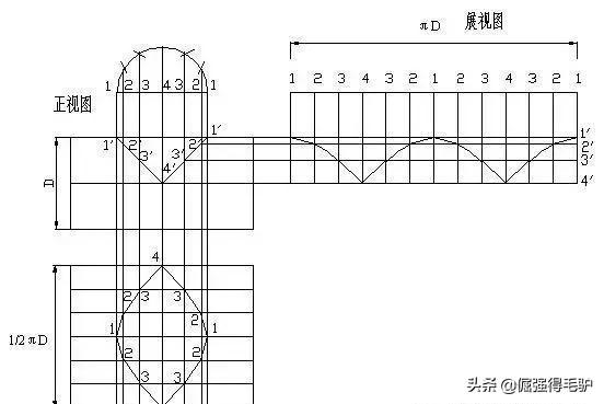 异径斜三通放样展开图图片