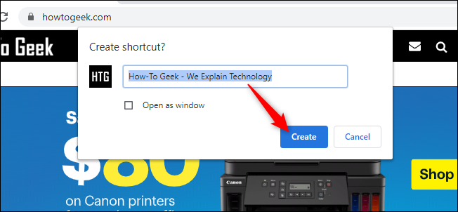 Creating a Shortcut in Chrome