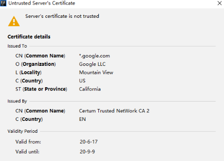IDEA：Server‘s certificate is not trusted（服务器的证书不受信任）