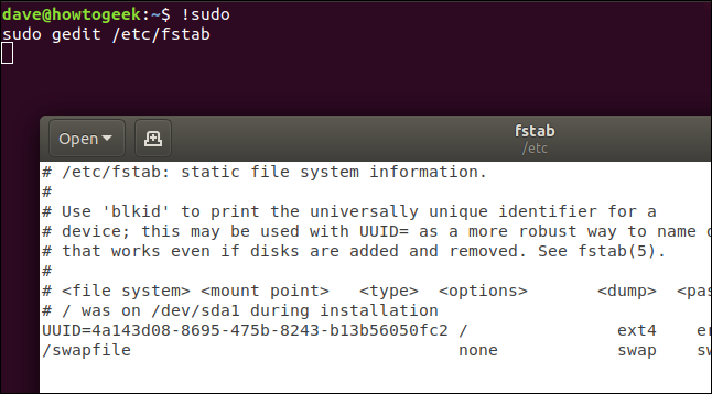 An "!sudo" command in a terminal window.