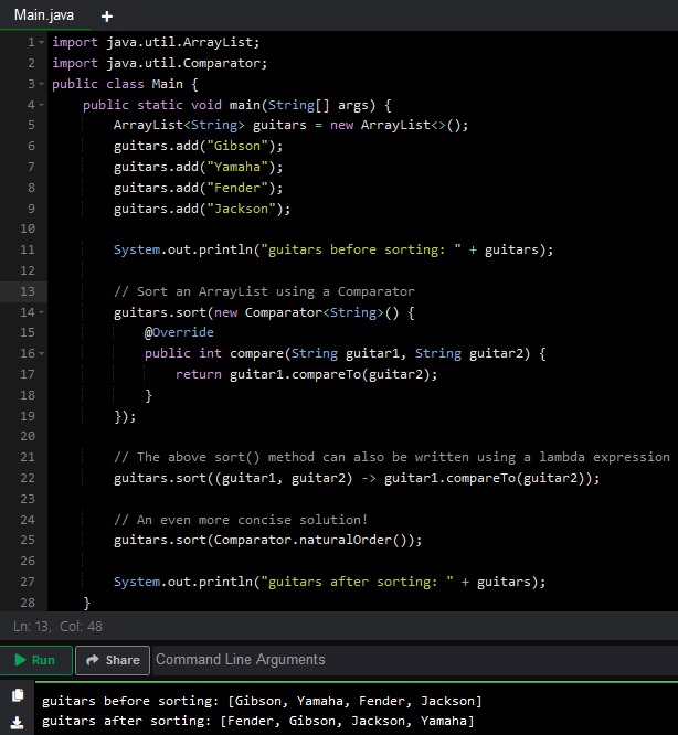 Java ArrayList sorting method