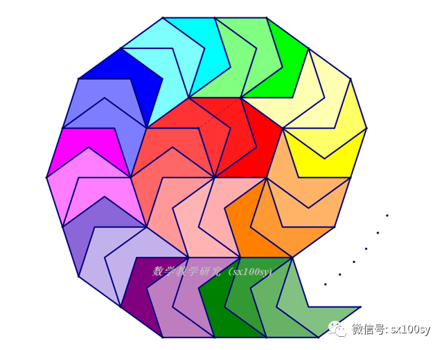可以看出,它是用无数多的同一种凹五边形拼接出来的,中间没有重叠,没