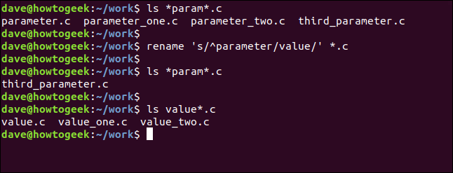 rename 's/^parameter/value/' *.c in a terminal window