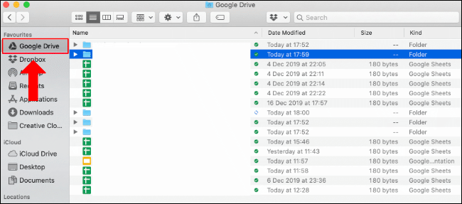 The Google Drive folder in Finder on Mac