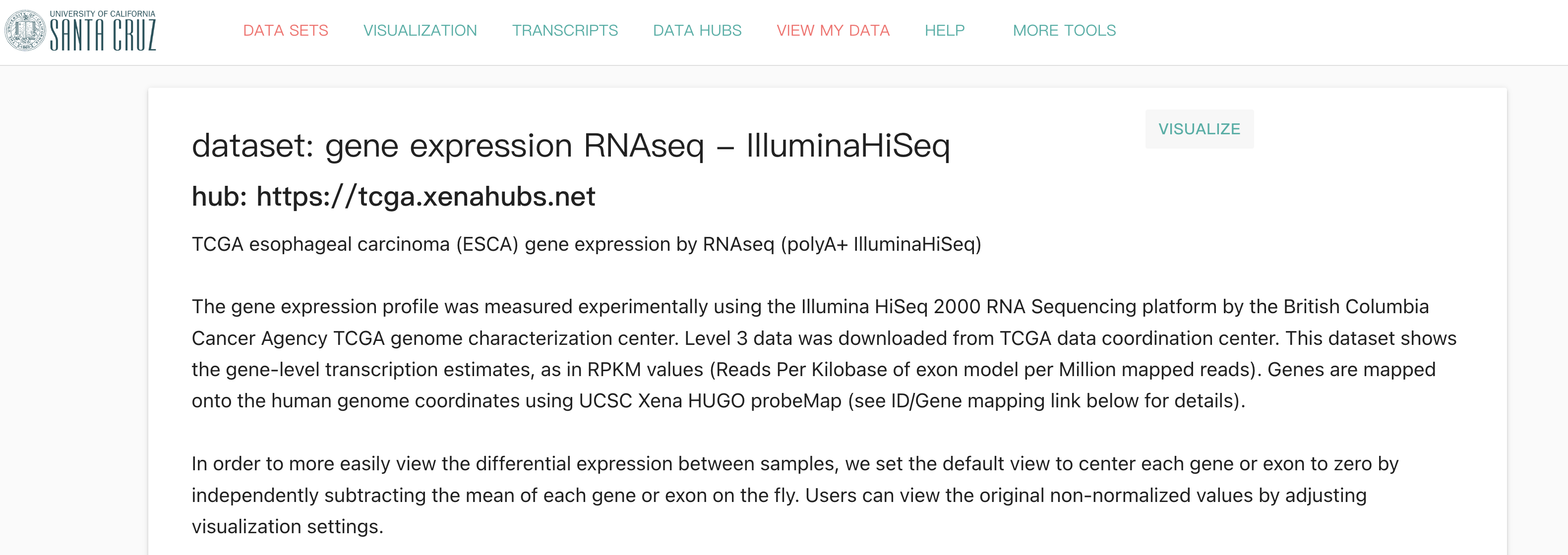 https://xenabrowser.net/datapages/?dataset=TCGA.ESCA.sampleMap%2FHiSeq&host=https%3A%2F%2Ftcga.xenahubs.net&removeHub=https%3A%2F%2Fxena.treehouse.gi.ucsc.edu%3A443