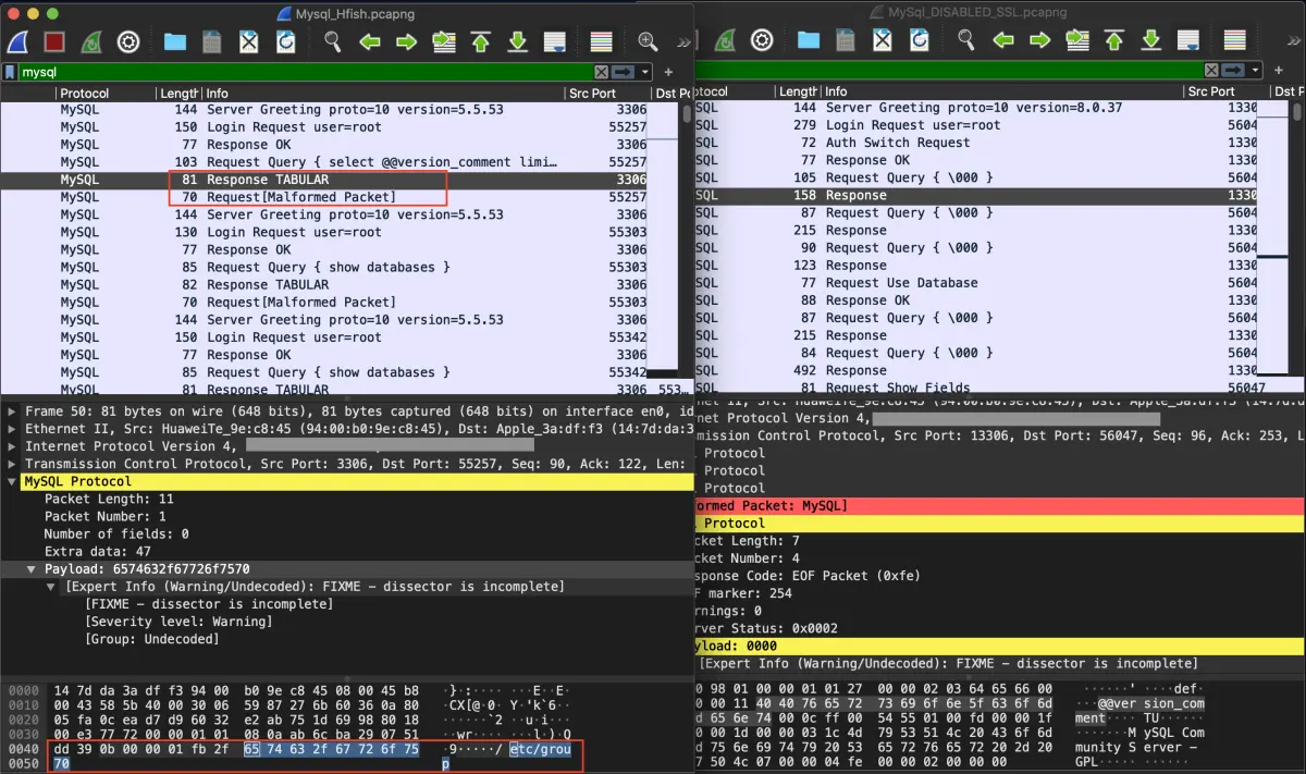 Hfish Mysql流量和真实Mysql流量对比