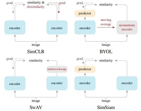 CV-对比学习-模型：MoCo/SimCLR/BYOL/SimSiam