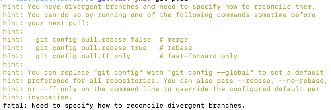 git共同开发一个分支情况下常见问题解决_you have divergent branches and need to specify ho