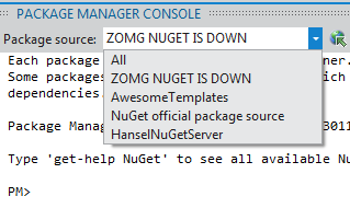 the nuget cache selected as an option in the package manager