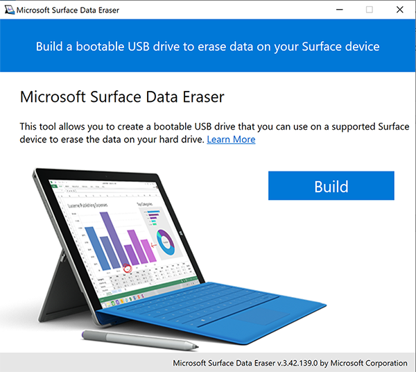 图 1. 开始 Microsoft Surface Data Eraser 工具