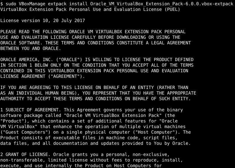 VirtualBox Extension Pack Installation