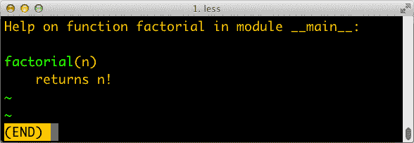 factorial 函数的帮助屏幕