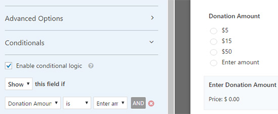 setting the conditional logic