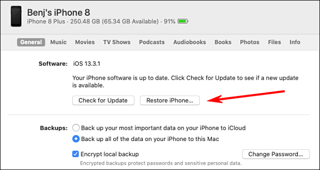 Click "Restore iPhone" in iTunes.
