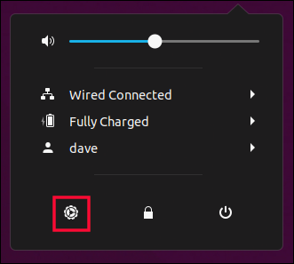 system menu with settings icon highlghited