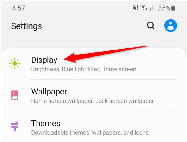 Samsung Galaxy S20 Select the Display Option