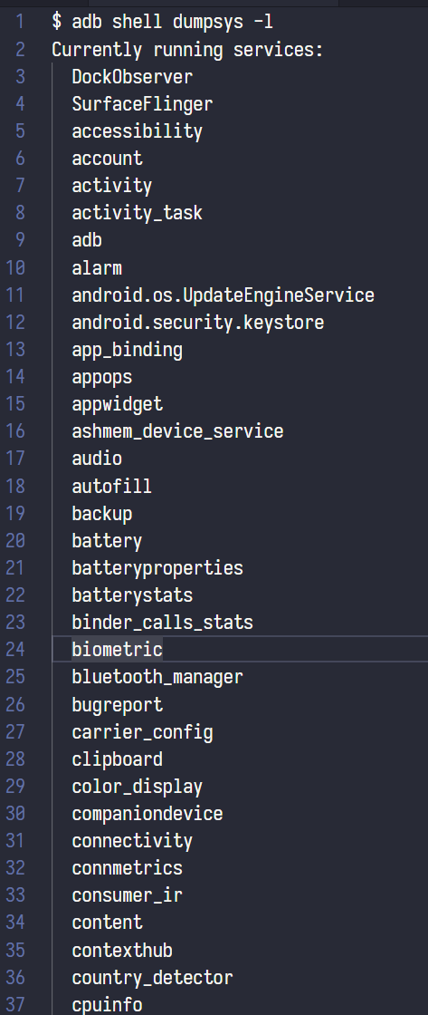 adb shell dumpsys -l
