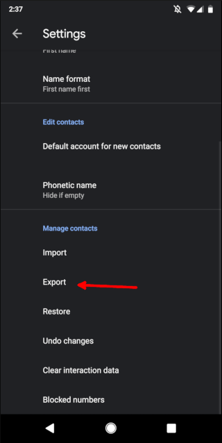 Android contact settings