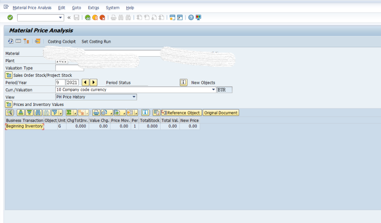 SAP MM 物料成本价格修改历史的查询