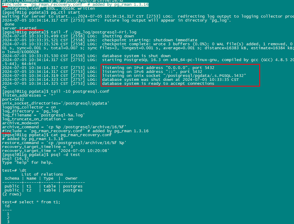 PostgreSQL 16.3+pg_rman 1.3.16的测试
