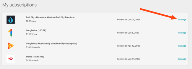 Click the "Manage" Button that Correlates with the Subscription