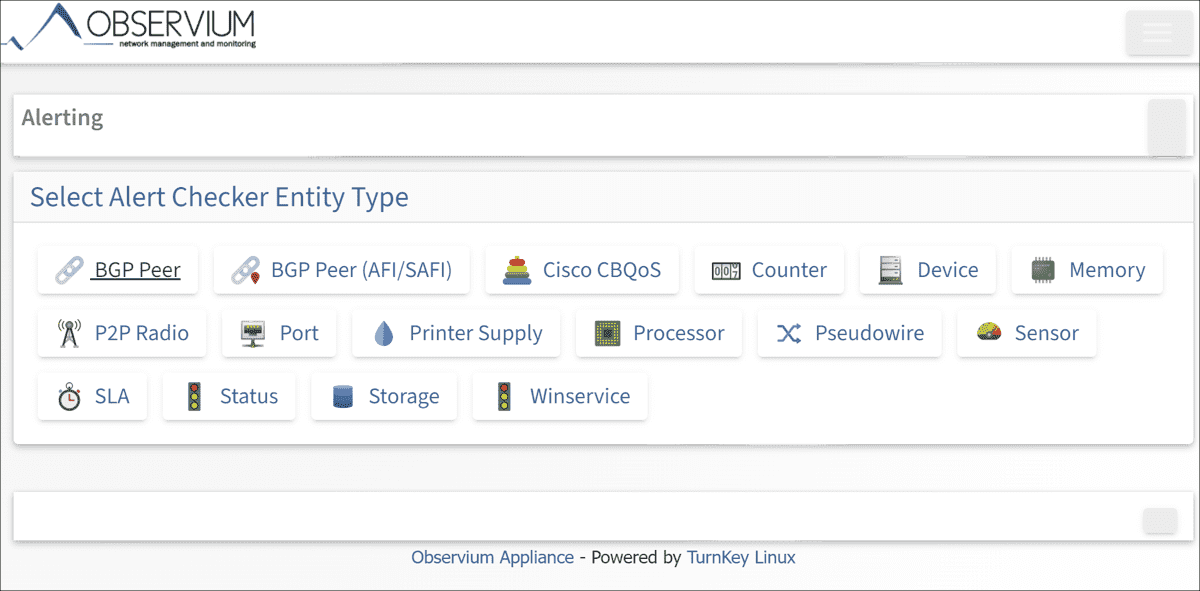 Selection of options for setting up an aler